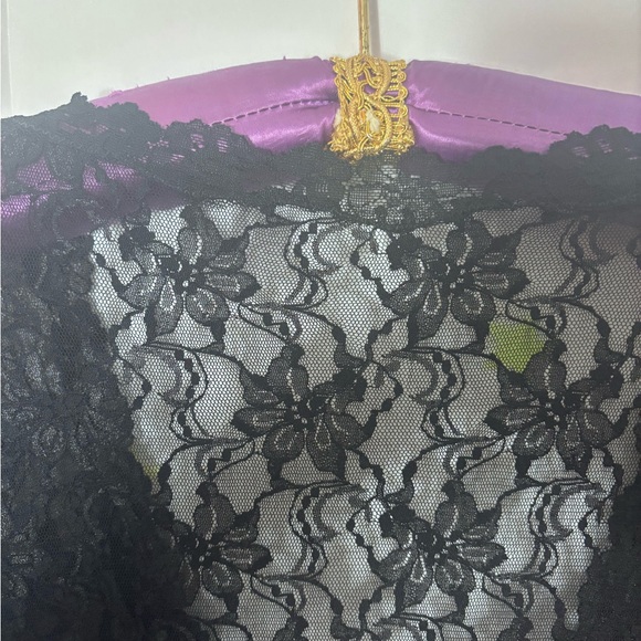 Black Lace Satin Whimsigoth Maxi Length Open Front Bowtie 3/4 Sleeve Robe Size M - Picture 5 of 14